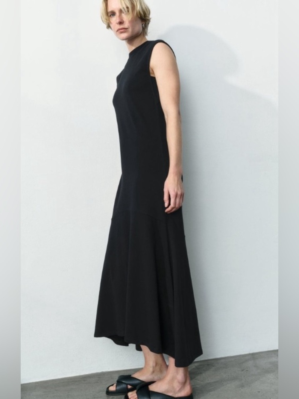AYR The Elixir Sleeveless Maxi Flare Hem Black Dress Peruvian Cotton Elegant Lrg